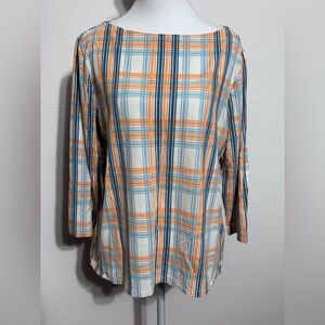 Ann Taylor Orange and Blue Plaid Button Down Shirt
